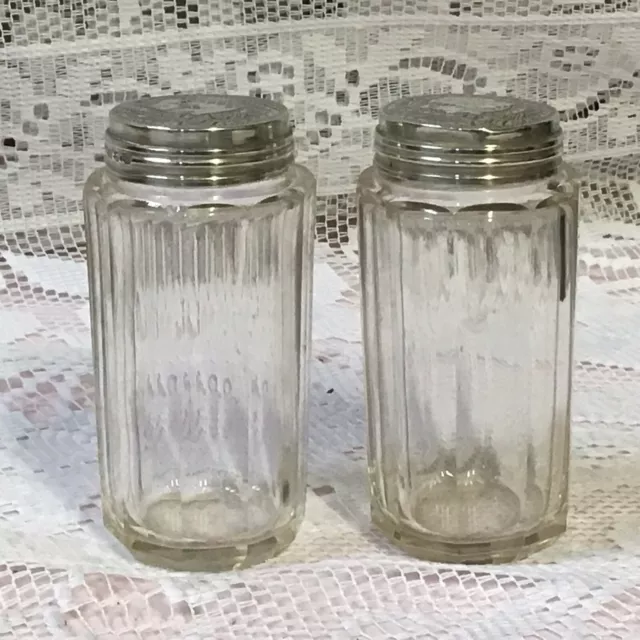 Pair 1876 WG Solid Silver Screw Top Glass Vanity Jars, Bottles. 14.5g Silver