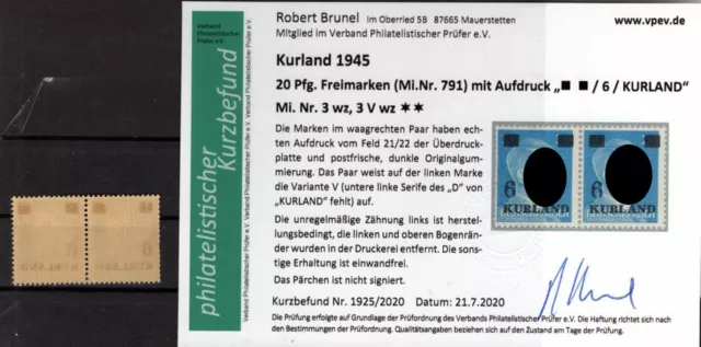 Kurland 3V+3wz TYPENPAAR ** POSTFRISCH Befund -,-EUR (17547