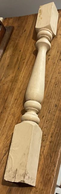 One Antique Turned Wood Spindle 2.25x 25” Post Baluster Staircase Vtg Old