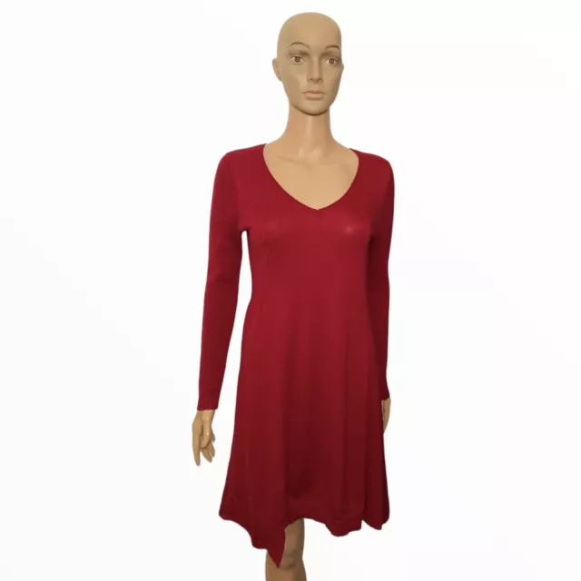 EILEEN FISHER Cranberry Pullover Knit Merino Wool Long Sleeve Asymmetric Dress 3
