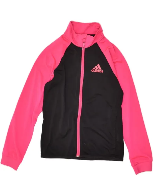 ADIDAS Girls Tracksuit Top Jacket 11-12 Years Pink Colourblock Polyester AX39
