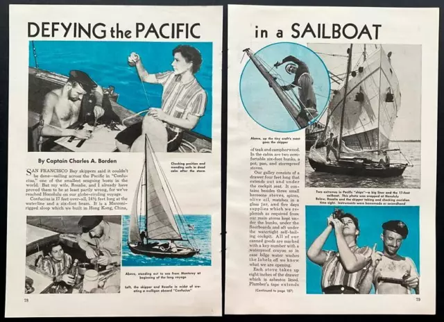 “Defying the Pacific in a Sailboat” Charles Borden 1941 article Confucius Sloop