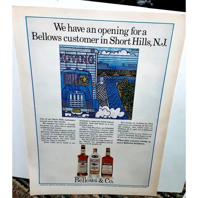 1967 Bellows And Company Bourbon Short Hills New Jersey Vintage Print Ad 60s Ori