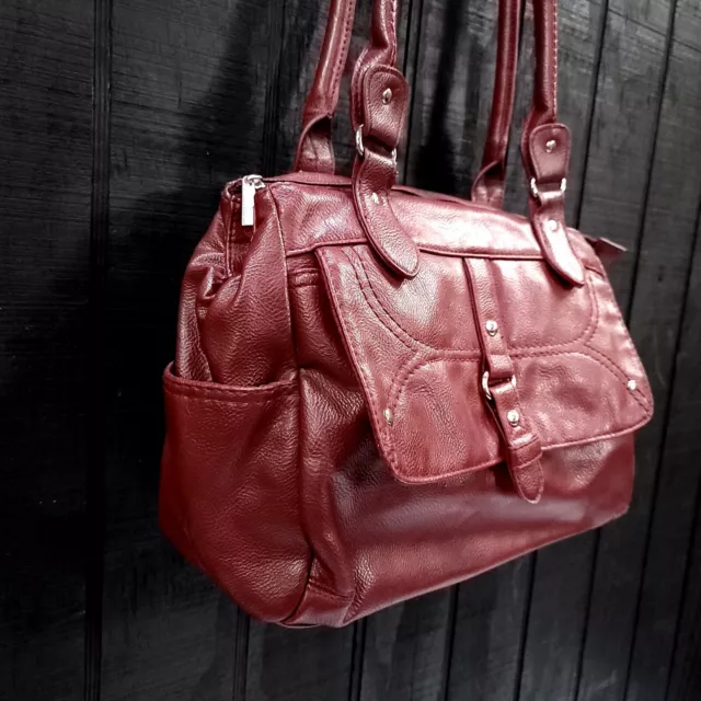 Red Hobo Handbag Purse Tote Faux Leather Shoulder Statement XL Oxblood Spacious 3