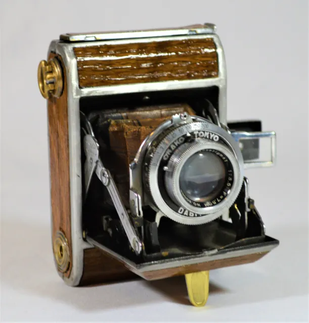 Folding Camera Okada Kogaku (Okako) Weltax I Vintage Custom English Oak Wood
