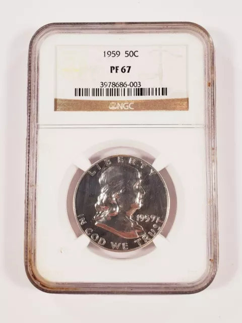 1959 50C Franklin Mezzo Dollaro Selezionato Da NGC Come PF67! Splendido Moneta