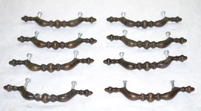 Lot of 8 Cabinet Handles Brass Tone Patina Vintage Patina 4.5" each Drawer Pulls