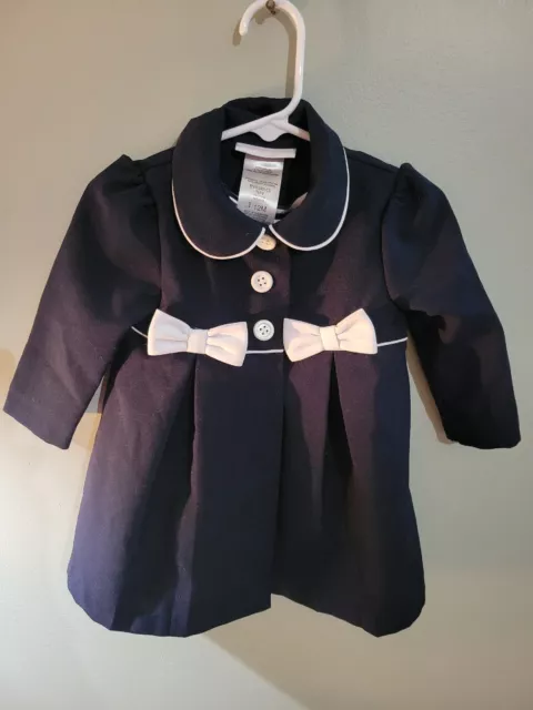 Baby Girl Bonnie Jean Navy White Empire Stripe Dress and Matching Coat - 12 Mo