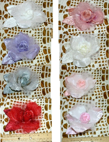 Lot of 4 Vtg Rose Organza Satin Millinery Hat Wedding Fascinator Flower Girl