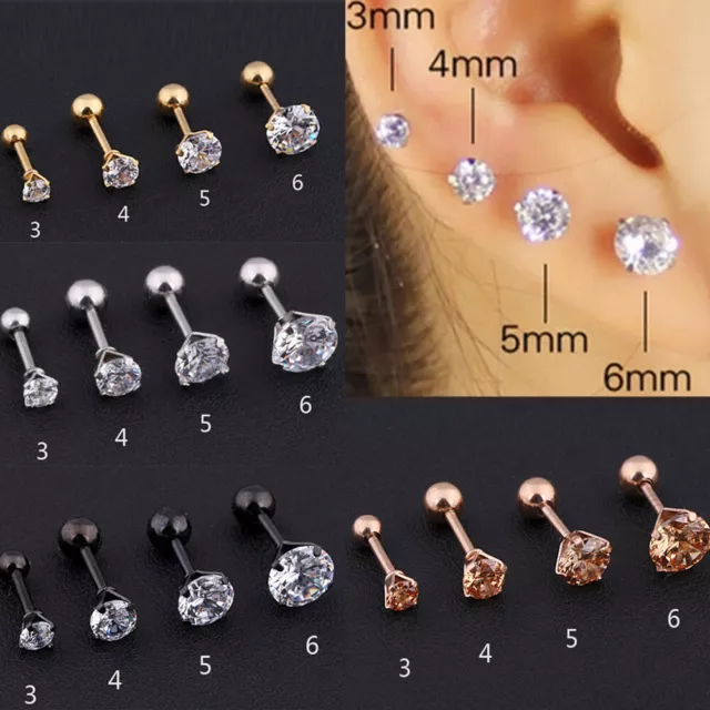 STAINLESS STEEL TITANIUM Zircon Diamond Stud Earring Women Fashion Ear ...