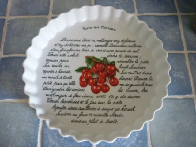 Plat à tarte recette en porcelaine - Motifs cerises