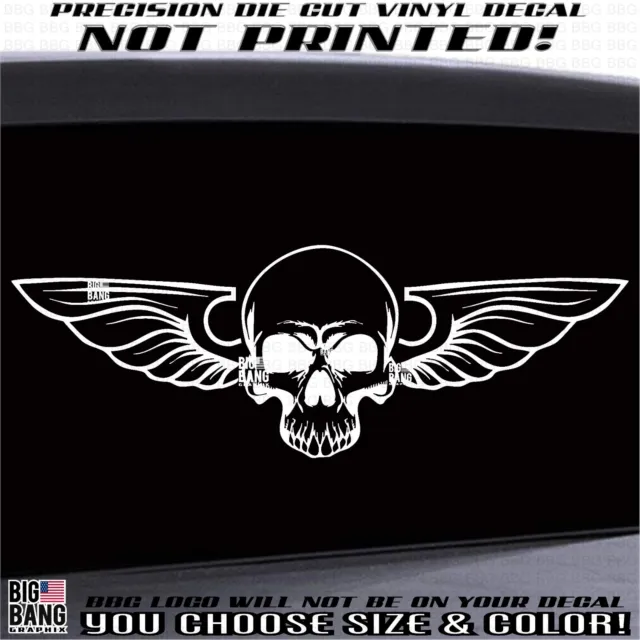 Winged Skull Vinyl Decal Sticker Military Soldier Biker Trucker Human Skull USA