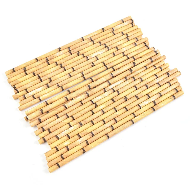 25pcs Paper Straws Bamboo Print Straws Hawaiian Jungle Tropical Bamboo Print Qo