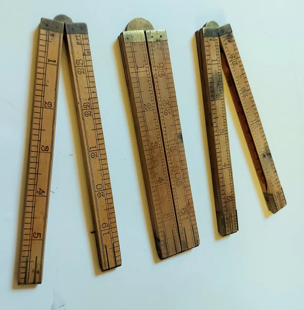 Lot of 3 Vintage RABONE 2ft Boxwood Wooden Folding Rulers. Made in England. Lot of 3 Vintage RABONE 2ft Boxwood Wooden Folding Rulers. Made in England.