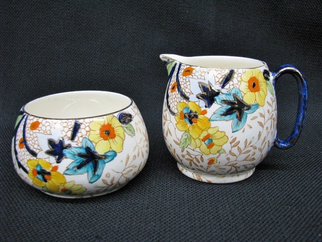 Vintage Royal Winton Grimwades Chintz Cobalt Creamer and Sugar Bowl; Mint
