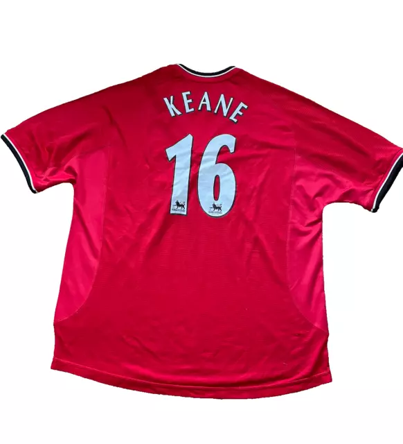 Manchester United 2000-02 Original Home Football Shirt, #16 Keane, Size XL