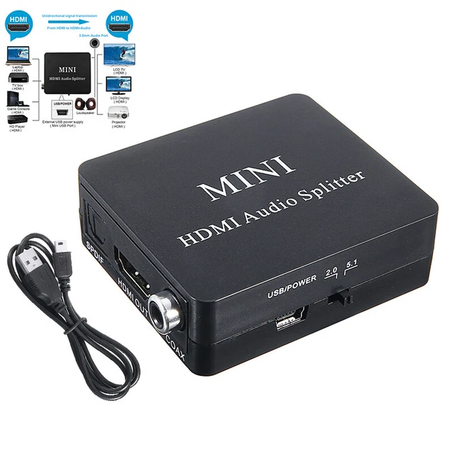 HDMI Audio extractor Splitter to with Converter Stereo SPDIF + Cable TOSLINK B