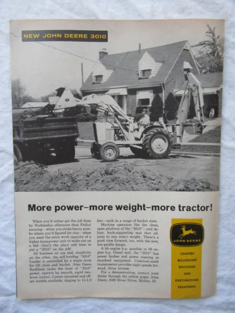 1961 Print AD John Deere 3010 Tractor Backhoe Loader 11X8"