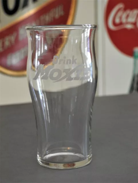Early Acid Etched Moxie Soda Fountain Glass 4.5" Tall & NICE