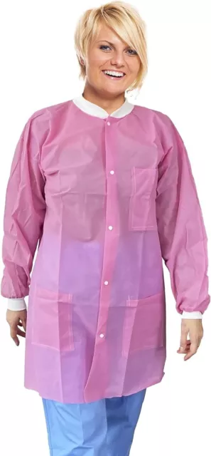 10 Light Pink Disposable SPP Lab Jackets 45 gsm Small