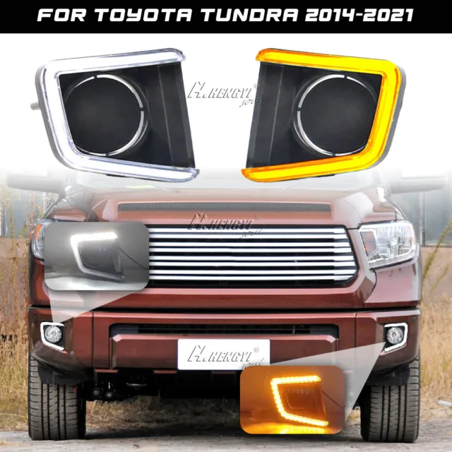 DRL LED Daytime Running Light Driving w/Turn Signal For Toyota Tundra 2014-2021