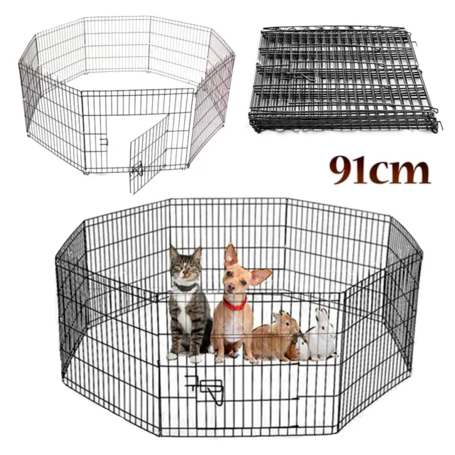 8 Panel Dog Playpen Foldable Metal Pet Pen for Puppy Rabbit Indoor/Outdoor 91cm