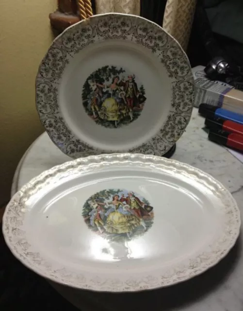 Set Of Dinner Plate And Matching Serving Dish Of WS LIDO GEORGE? Style Gold Trim
