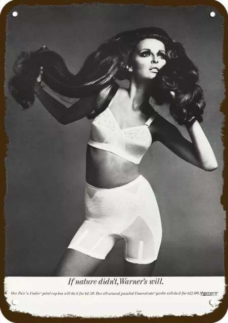 1968 WARNER'S Vintage Look Replica Metal Sign - SEXY WOMAN WEARING BRA & GIRDLE