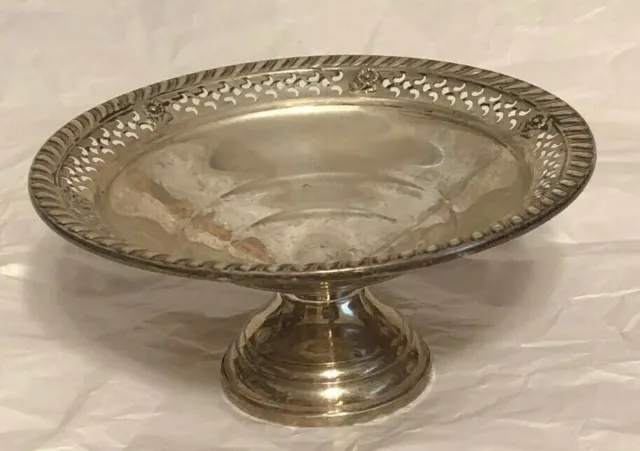 Antique Sterling Compote Rose And Reticulated Rim