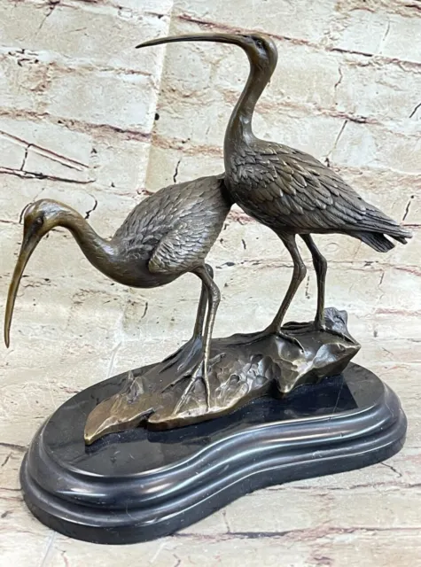 Uccello Prato Ornamenti Set Di 2 Crane Giardino Scultura Statua Esterno Bronzo