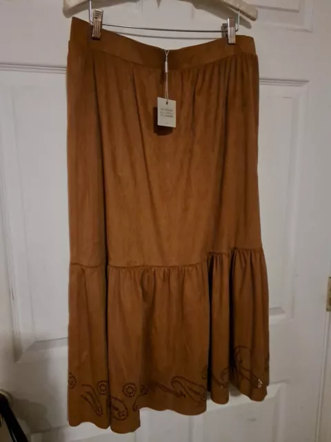 CUPIO Faux Suede Brown Tan Western Cowgirl Cutout Midi Skirt Size L (?)