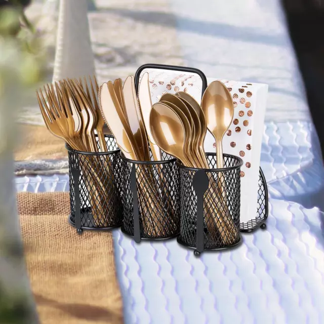 Porte-brosse de maquillage, boîte de rangement de couverts en métal à 3