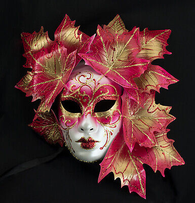 Mask from Venice Face Magnolia Leaves Red And Gold - Decoration - 843