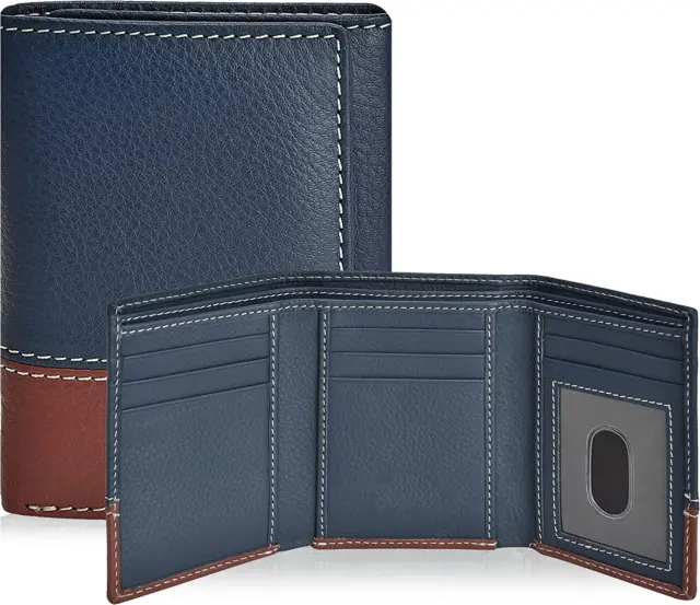 Real Leather Trifold Wallet for Men-Rfid Slim Tri Fold Wallets Minimalist 3 Fold