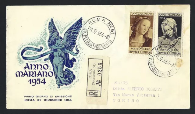 FDC VENETIA n. 240, Anno Mariano, raccomandata per l'Italia