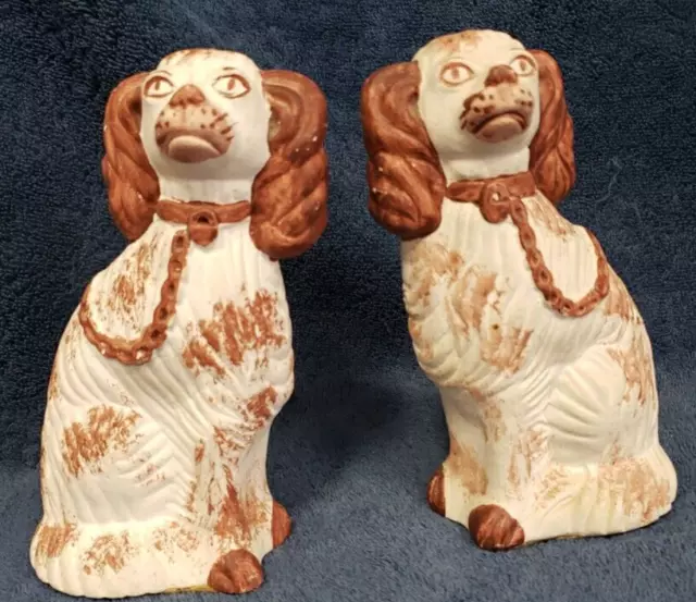 Pair VTG Cavalier King Charles Spaniels Heavy Ceramic Figurines Statues 6" Tall