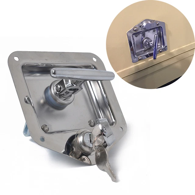 Folding T Handle Lock Stainless Steel Flush Mount Tool Box Trailer Truck Toolbox