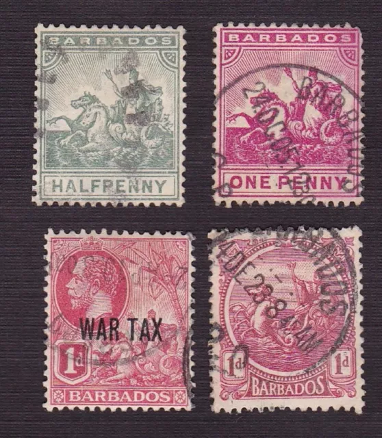 Barbados 1905 Scott 92 + 94 + 1918 Scott RA1 + 1921 Scott 154 - Used