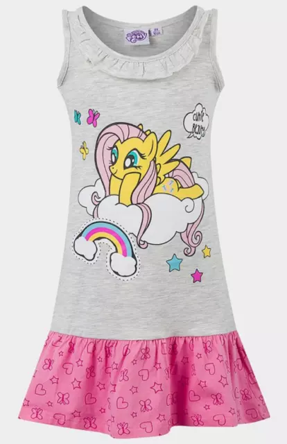 Girls My Little Pony Grey Jersey Sleeveless Frill Summer Dress Age 2 - 8 Years