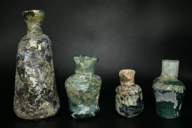 Lot Sale 4 Ancient Roman Glass Medicine or Cosmetics Glass Bottles & Vessels 2