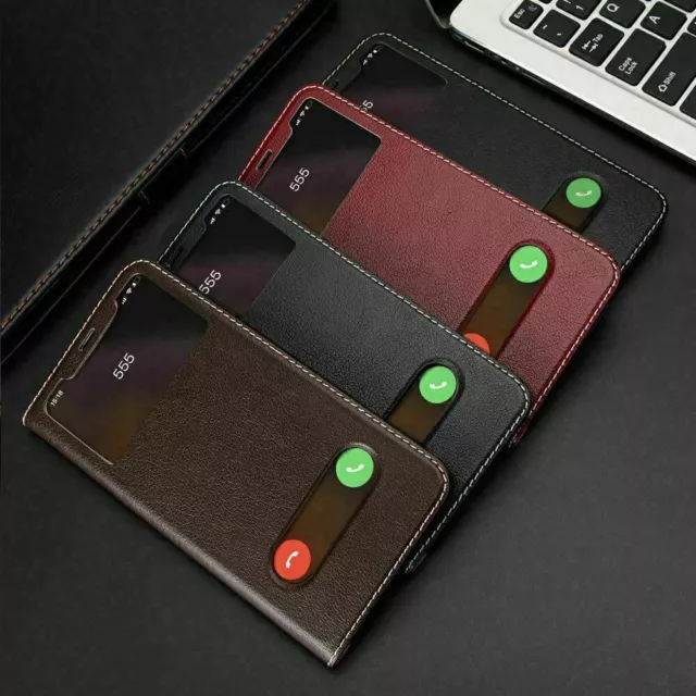 Flip Genuine Leather Call View Phone Case For iPhone 11 12 13 Pro Max XR XS 7 8