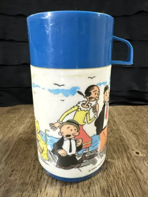 Vintage 1979 Popeye & Friends Aladdin Plastic Thermos with Cap & Blue Cup