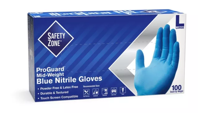 Safety Zone Blue Nitrile Disposable Gloves Medium 4 Mil Powder Free 100/bx