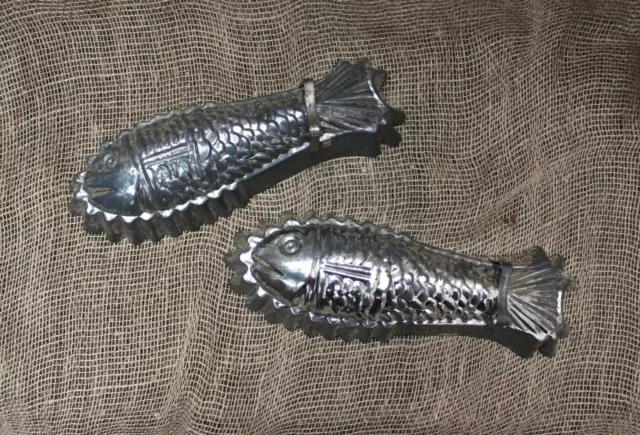 Pair of Vintage Fish Shaped Jelly Pudding Moulds Chocolate Mousse Terrine Pate