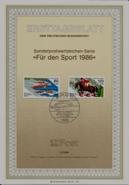 Berlin MiNr 751-752 ETB 2-86 "Sporthilfe 1986" EM Schwimmen und WM Springreiten