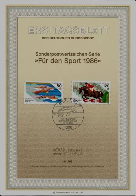 Berlin MiNr 751-752 ETB 2-86 Sporthilfe 86-Europameisterschaft Schwimmen-
