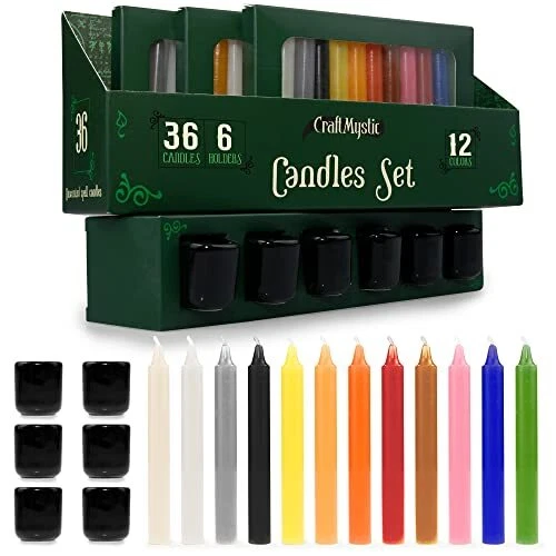 Spell Taper Candles Set For Witchcraft 36 Colored Mini Ritual Chime Candle St...