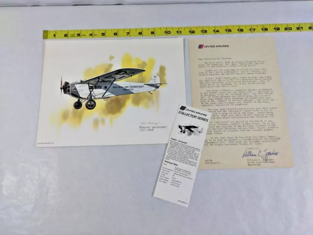Vtg United Airlines Collector Series Airplane Print ~ Aerial Mercury W/ Papers