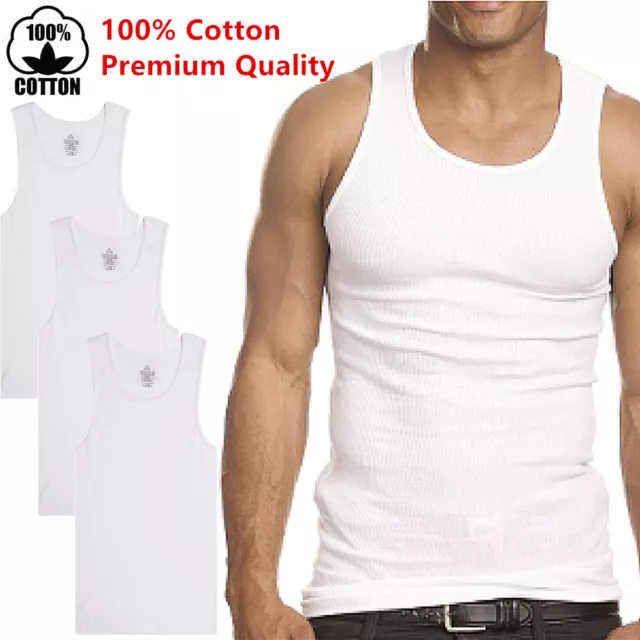 3-12 Packs Mens 100% Cotton Tank Top Wife Beater A-Shirt Undershirt Ribbed  Black 