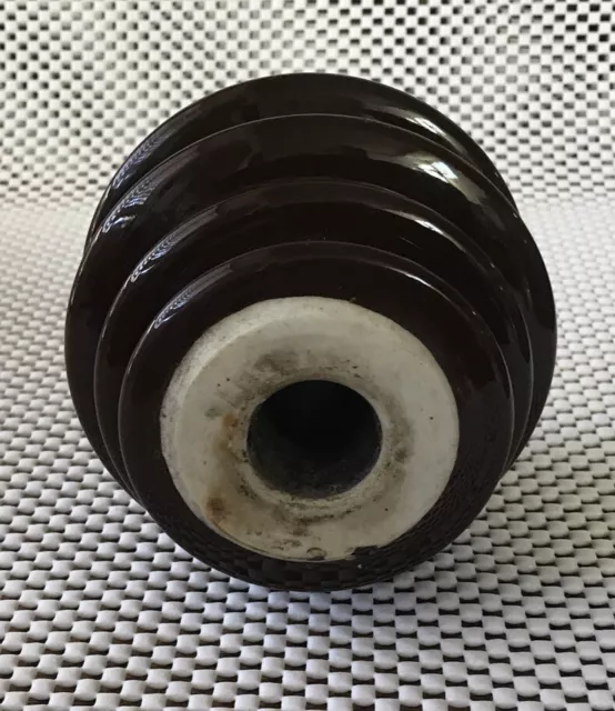 Vintage Brown Porcelain Insulator ~ Large ~ Telephone ~ Unmarked ~ Great 6